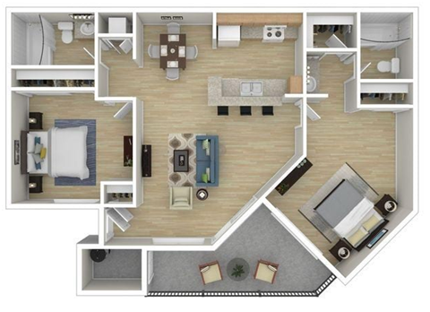 Floor plan for 2 beds, 2 baths, 900 sqft
